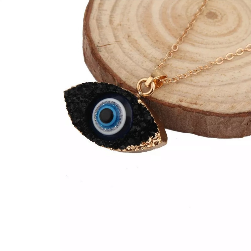 NEW Black Druzy Evil Eye Necklace - Picture 2 of 4
